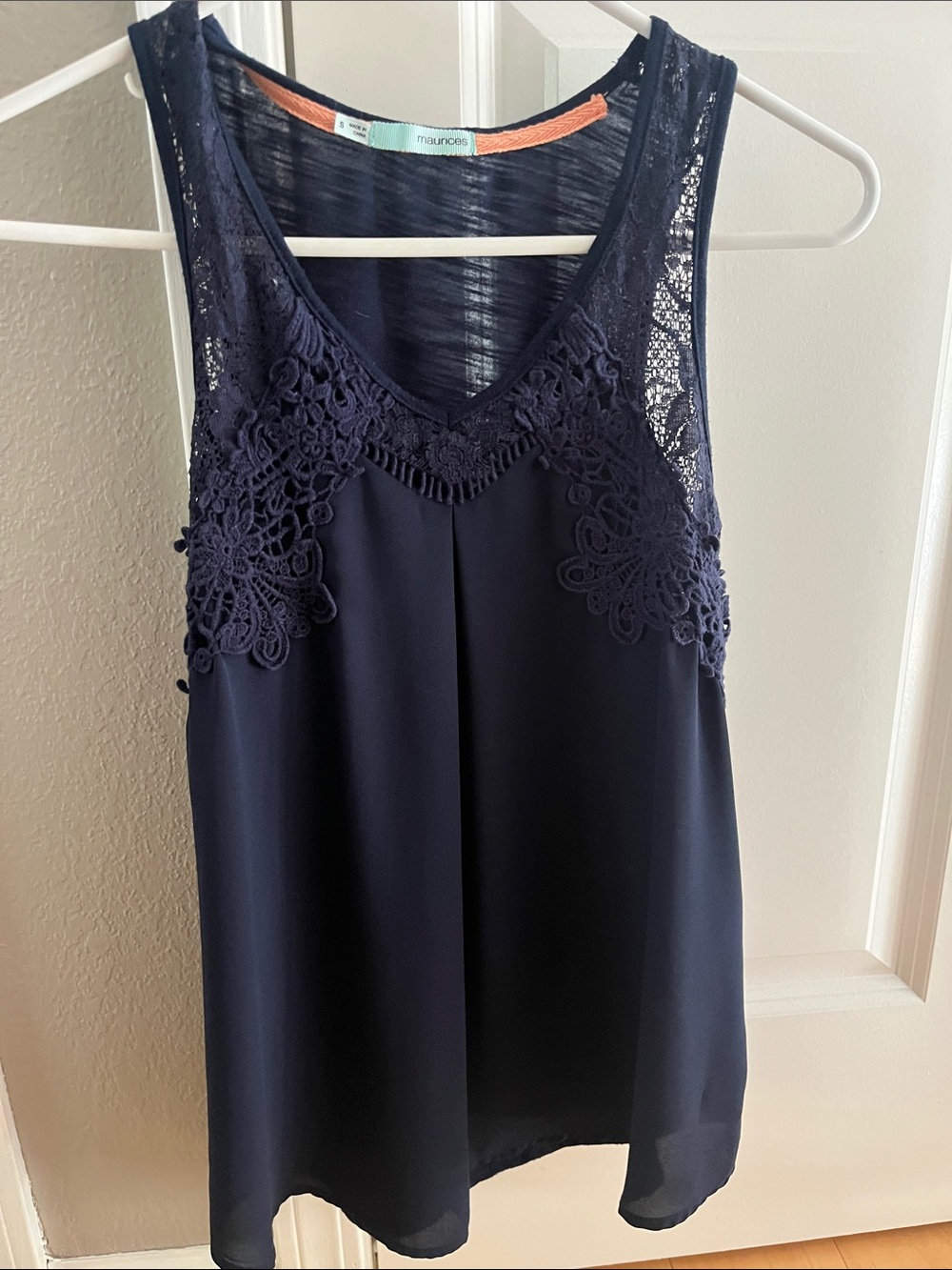 Maurices Navy Lace-Accent Sleeveless V-Neck Top